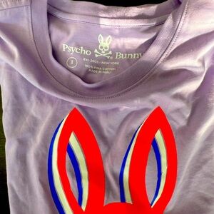 Psycho Bunny Lavender Tee with Red and Blue Graphic